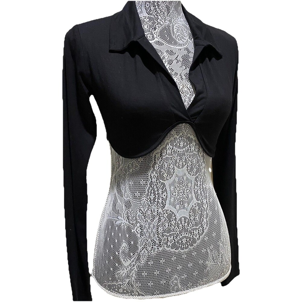 Naked Wardrobe Womens S Black Cutout Crop Top Cinched Front Long Sleeve Clubwear